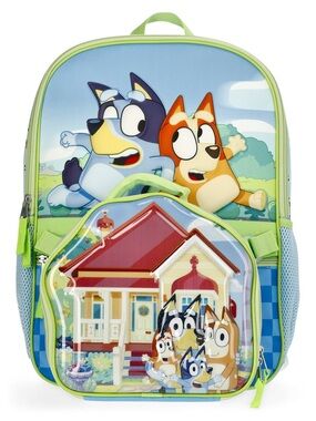 Bluey Kids Backpack with Front House Pocket - Blue & Green W